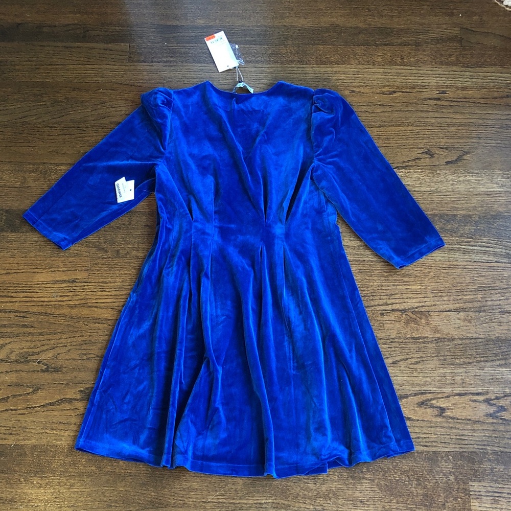 Rowen Avenue Blue Velvet Rhinestone Pleated Stretch Vintage Martha Dress - Picture 7 of 7